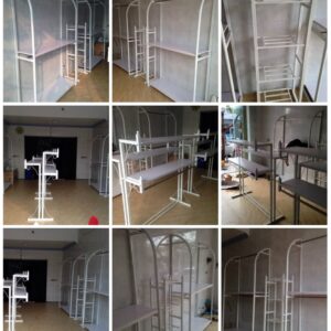 Iron shelf lined with wheels